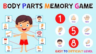 Body Parts Memory Game  ESL Games  4K [upl. by Grefe]