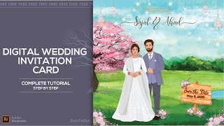 How to design digital wedding invitation card complete tutorial in Illustrator online wedding card [upl. by Irovi]