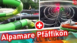 Alpamare Pfäffikon  alle Rutschen  all water slides  tous les toboggans Switzerland POV [upl. by Yenetruoc]