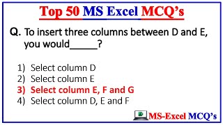 Top 50 MS Excel mcq Questions and Answer  Microsoft Office  MS Office [upl. by Gaye]