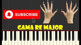 🎹 Gama Re major tutorial pian cu note  digitație [upl. by Ahsekar742]