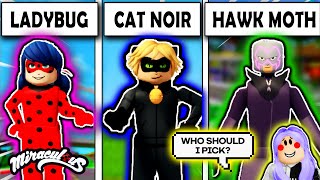 ROBLOX MIRACULOUS LADYBUG FAMILY vs CAT NOIR FAMILY vs HAWK MOTH FAMILY Miraculous RP Quests🏠 [upl. by Jessalin]