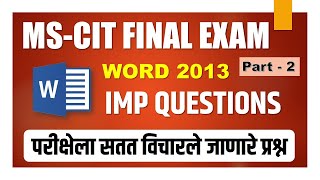 MSCIT WORD QUESTIONS 2022  PART 2  MSCIT Final Exam 2022 Word IMP Questions 2022 [upl. by Hayotal]