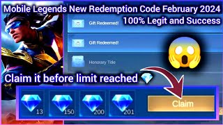 Mobile Legends diamond redeem codes February 26 2024  Get this amazing ML Reward gift Code 💎💎💎 [upl. by Jeu623]