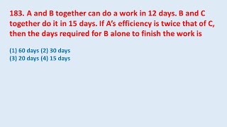 183 A and B together can do a work in 12 days B and C together do it in 15 days  edu214 [upl. by Garreth367]