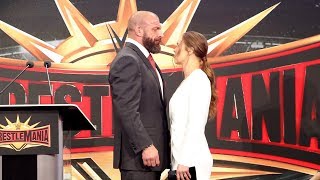 Ronda Rousey amp Triple H share an intense moment during WrestleMania 35 press conference [upl. by Inigo]