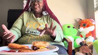 Trying a Sausage amp Cheese Toaster Strudle Breakfast Sandwich amp HashbrownsLDY V amp MUNCHKINmukbang [upl. by Hoag]