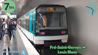 🚇Métro 7bis RATP MF88 N⁰02 PréSaintGervais ➡️ Louis Blanc [upl. by Semajwerdna]