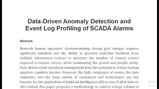 Data Driven Anomaly Detection and Event Log Profiling of SCADA Alarms [upl. by Yenruogis]