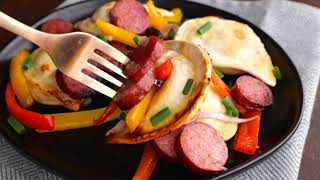 Pierogies with Kielbasa Peppers and Onions [upl. by Richardson]