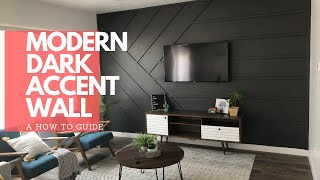 DIY ACCENT WALL FOR LIVING ROOM  MODERN DARK ACCENT WALL WITH A MOUNTED TV [upl. by Prochoras]