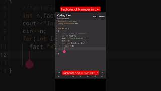 Factorial of numbers in C short shortsfeed shorts programming coding [upl. by Alisen]