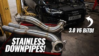 Our A6 30 V6 BiTDI gets 3quot Stainless Downpipes Sound test [upl. by Lennox]