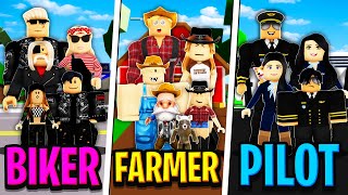 BIKER FAMILY vs FARMER FAMILY vs PILOT FAMILY in Roblox BROOKHAVEN RP [upl. by Aitenev524]