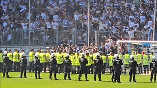 PLATZSTURM Polizeieinsatz TRÄNENGAS  PFEFFERSPRAY nachdem MSV Duisburg Ultras den Platz stürmen [upl. by Nnaeerb362]