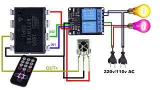 ATtiny85 Relay Control with IR Remote  ATtiny85 IR Receiver and 2 Channel Relay [upl. by Ahsilak]