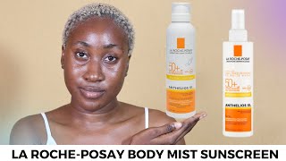 La Roche Posay Body Sunscreen  Anthelios XL Invisible Mist SPF50 On Dark Skin [upl. by Ahsiruam]