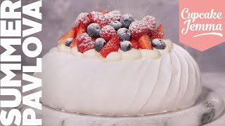 Crunchy Mallowy Summer Fruit Pavlova Recipe  The King of Summer Desserts  Cupcake Jemma [upl. by Snowber]