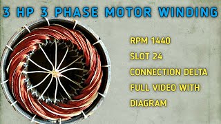 3 hp 3 phase motor winding24 slot 3 phase motor winding4 pole 3 phase motor windingMotor winding [upl. by Etnoel68]