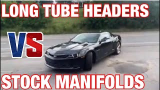 Chevy Camaro SS 62L LONG TUBE HEADERS Vs STOCK MANIFOLDS [upl. by Aramahs156]