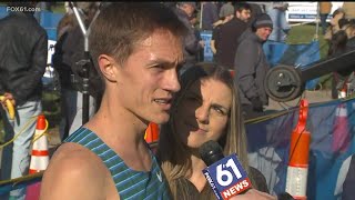 Connor Mantz wins Manchester Road Race [upl. by Anuqahs]