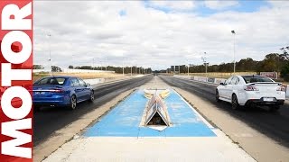 Ford Falcon XR8 vs Holden VF II Commodore Redline drag race [upl. by Anaeg]