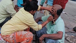 Young Lady barber shaving men Headshave [upl. by May]