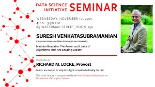 Data Science Initiative Seminar Suresh Venkatasubramanian DSI CS [upl. by Beedon]