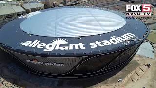 Allegiant Stadium drone footage of roof branding [upl. by Kimmy]