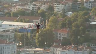 Red Bull athlete Jaan Roose walks tightrope from Asia to Europe over bridge in Türkiyes Istanbul [upl. by Mcdougall631]