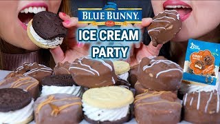 ASMR BLUE BUNNY ICE CREAM PARTY CHOCOLATE CARAMEL BROWNIE  KimampLiz ASMR [upl. by Eenobe]