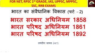 Bharat sarkar adhiniyam 1858 bharat parishad adhiniyam 18611892 bharat ka sanvaidhanik vikas [upl. by Walke]