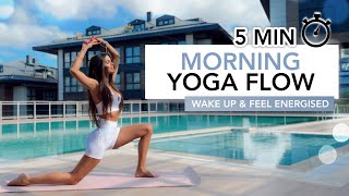 5 MIN MORNING YOGA FLOW  Wake Up amp Feel Energized  Eylem Abaci [upl. by Yessydo]