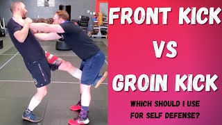 Self Defense  Front Kick vs Groin Kick  Krav Maga Basics [upl. by Burgener]