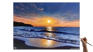 How to paint a Sunset over the ocean for beginnersmedium  Acrylic painting tutorial ocean sunset [upl. by Gnoht26]