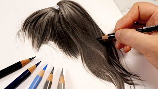 How to Draw Black Hair With Colour Pencils  Polychromos Tutorial [upl. by Azilef]