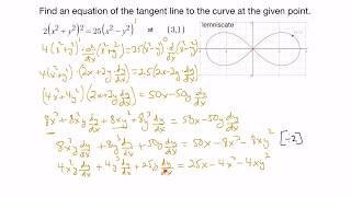 Implicit Differentiation  Finding an equation of the tangent line at a given point [upl. by Sirromal]