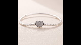 How to open Pandora Moments Sparkling Heart Clasp Snake Chain Bracelet Cách mở vòng Pan tim đính đá [upl. by Elma803]