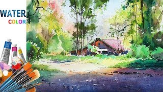 watercolor landscape painting for beginners tutorial [upl. by Dre]