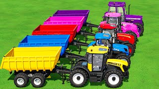 TRANSPORT JDEERE amp JCB amp CLASS amp MCCORMICK TRACTORS  CANOLA HARVEST w FLATBED TRAILER  FS 22 [upl. by Ahens936]