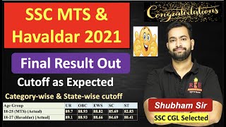 SSC MTS amp Havaldar 2021 Final Result Out Statewise amp Categorywise cutoff Cutoff as expected 😀 [upl. by Ayhtin]