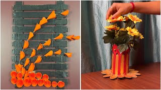 DIY Flower Wall Art and Popsicle Stick Vase  Easy Home Decor Crafts [upl. by Latsyrd279]