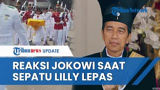 Reaksi Presiden Jokowi Lihat Lilly Wenda Pembawa Baki Upacara di Istana Menghadap saat Sepatu Lepas [upl. by Leira357]