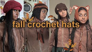 🍂 Fall Crochet Hats 🍂  Newboy Cap  Tassel Beanie Fox Earwarmers  Bonnet  tutorial [upl. by Aohsoj]