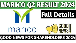 Marico Q2 Result 2024Marico Share latest news 2024Marico Share good news 2024 [upl. by Ynafets]