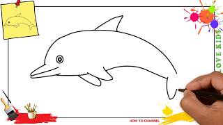 How to draw a dolphin 3 EASY amp SLOWLY step by step for kids and beginners [upl. by Elboa]