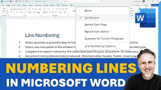 Numbering Lines in Word  Continuous Line Numbering  Restart Each Page or Section [upl. by Queston]