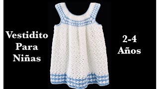 Vestido en gancho  ganchillo fácil de hacer para niñas de 24 años por Crochet for Baby 144 [upl. by Yditsahc]