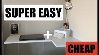 DIY WALL MOUNTED FLOATING DESK FOR CHEAP 15  EASY [upl. by Htabmas]