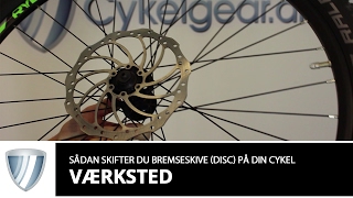 Skifte bremseskive på cykler med skivebremser [upl. by Ahsinal]